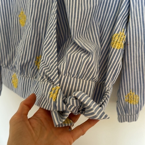 J.Crew Preppy Nautical Blue & White Striped Blouse with Yellow Detail — Size S - Picture 6 of 9
